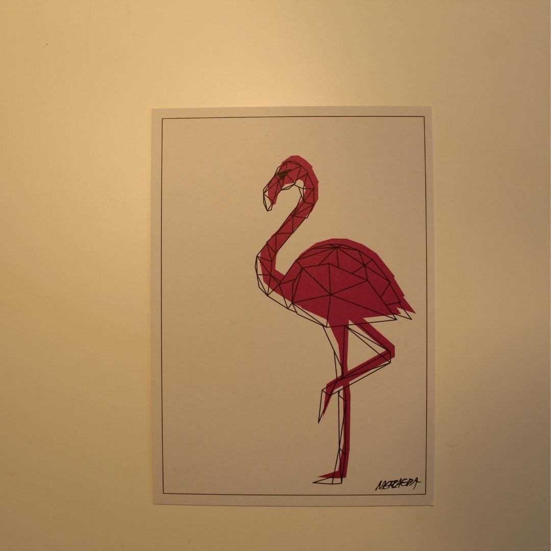 Flamingo Postkarte signed by Metraeda